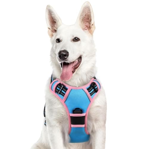 Eagloo Dog Harness for Large Dogs, No Pull Service Vest with Reflective Strips and Control Handle, Adjustable and Comfortable for Walking, No Choke Pet Harness with 2 Metal Rings, Pink & Blue, XL - Image 1