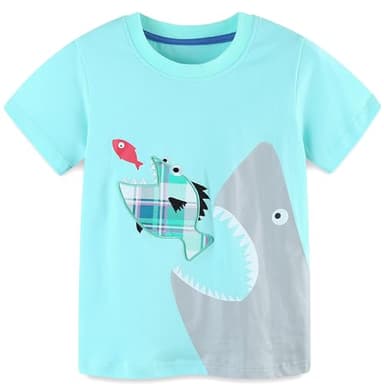 Baby Toddler Boy Clothes Shark Outfits Summer Cotton Short Sleeve Tshirt Tee and Shorts Clothing Set Light Blue 2t - Image 3