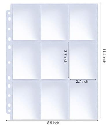 Trading Card Sleeve Pages, HERKKA 200 Pack 9 Pocket Album Pages 11 Holes Fit 3 Ring Binder - Image 2