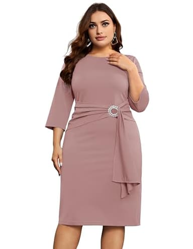 KIMCURVY Plus Size Women's Elegant Cocktail Dresses for Women Wedding Dress to Hide Tummy Dresses Pink 22W - Image 1