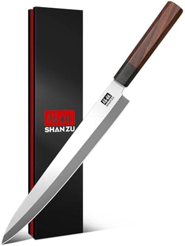 SHAN ZU 10 Inch Sushi Knife, High Carbon Japanese Steel Sashimi Knife, Japanese Knives for Fish Filleting & Slicing, Sushi Making Knives with Red Sandalwood Handle - Image 3