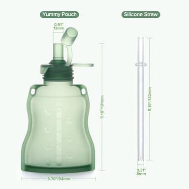 haakaa Baby Food Pouch Refillable Baby Squeeze Silicone Yummy Pouch, Soft Reusable Squeeze Storage Food Pouch for Kids Toddler,Home Made Food Puree,Smoothie Pouch Bag, 4oz, 4 Pack,6m+(Pea Green) - Image 8