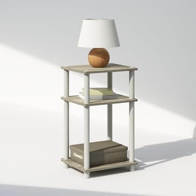 Furinno Just 3-Tier Turn-N-Tube Open Storage Nightstand, 1-Pack, Plastic Poles, Sonoma Oak/White - Image 3