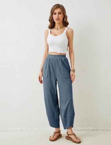 Xiaoxuemeng Womens Baggy Wide Leg Pants Casual Elastic Waisted Palazzo Harem Pants with Pockets(Dustyblue-S) - Image 8