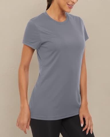 MAGCOMSEN Women Short Sleeve Rash Guard Shirts Athletic Workout Tops Quick Dry Hiking Shirts Women Tennis Activewear Tops Light Grey,XL - Image 8
