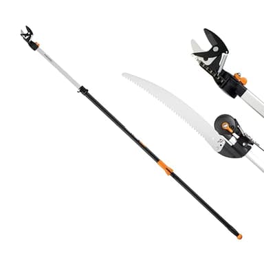 Fiskars 2-in-1 Extendable Tree Pruner and Pole Saw (Extends 7.9 - 12 feet) with Rotating Head, Pruning Stik Model with15-Inch Double-Grind Saw Blade, and Double Locking System - Image 1