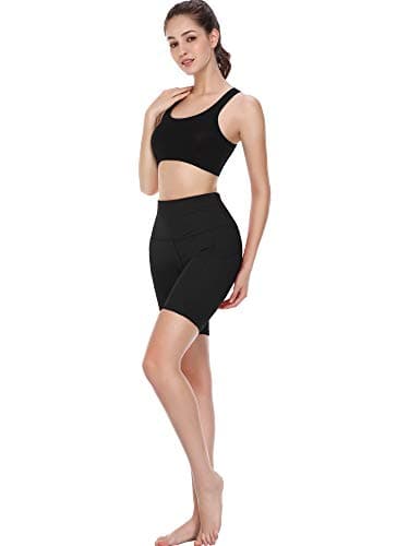 CADMUS Women's High Waist Spandex Yoga Shorts for Bike Running Two Side Pockets,10,Black & Grey & Turquoise,Large - Image 6