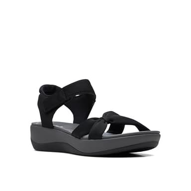 Clarks Women's Arla Shore Flat Sandal, Black Textile, 9 - Image 9