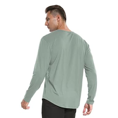 netdraw Men's Ultra Soft Bamboo Viscose T-Shirt Curve Hem Lightweight Cooling Long Sleeve Shirt (Sage/White, Medium) - Image 4