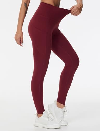 THE GYM PEOPLE Thick High Waist Yoga Pants with Pockets, Tummy Control Workout Running Yoga Leggings for Women Wine Red - Image 7