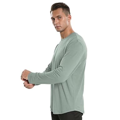 netdraw Men's Ultra Soft Bamboo Viscose T-Shirt Curve Hem Lightweight Cooling Long Sleeve Shirt (Sage/White, Medium) - Image 5