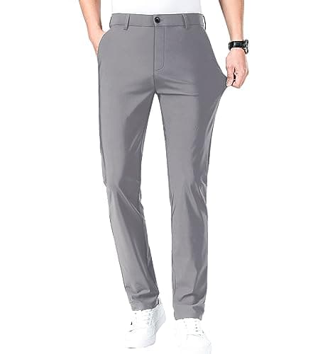 LUSHENUNI Men's Golf Pants Slim High Stretch, Ice Silk Dress Pants with Expandable-Waist Pants (Dark Grey,38) - Image 1