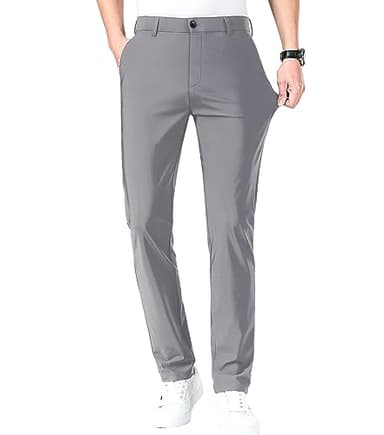 LUSHENUNI Men's Golf Pants Slim High Stretch, Ice Silk Dress Pants with Expandable-Waist Pants (Dark Grey,38) - Image 1