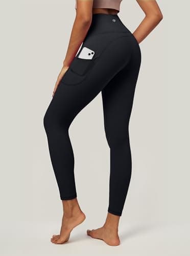 IUGA High Waist Yoga Pants with Pockets, Leggings for Women Tummy Control, Workout Leggings for Women 4 Way Stretch Black - Image 2