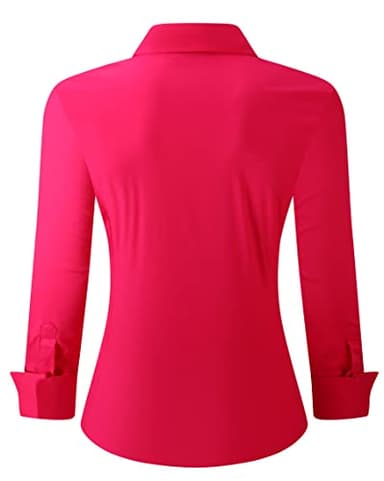 Esabel.C Womens Button Down Shirts Long Sleeve Regular Fit Stretch Work Blouse Rose，L - Image 2