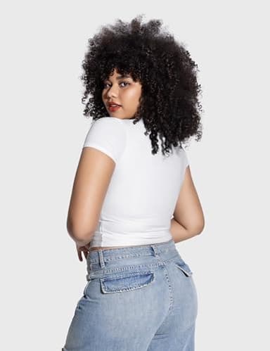 PUMIEY Summer Tops for Women Slim Fit Short Sleeve T Shirts Sexy Y2K Crop Top, Splashed White Small - Image 4