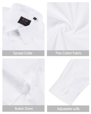 J.VER Men's Dress Shirts Cotton Stretch Long Sleeve Solid Formal Shirt Business Stain Shield Casual Button Down Shirts White 2XL Tall - Image 5