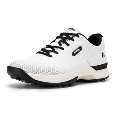 FitVille Extra Wide Mens Golf Shoes Professional Outdoor Waterproof Spiked Golf Shoes for Men(White Black, 10 X-Wide) - Image 1