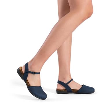 DREAM PAIRS Women's Closed Toe Sandals Arch Support Comfort Cork Footbed Flat Sandals Summer Shoes,Size 10,Navy,DWUMFS2501 - Image 6