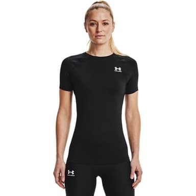 Under Armour Women's HeatGear Compression Short-Sleeve T-Shirt, Black (001)/White, Medium - Image 2