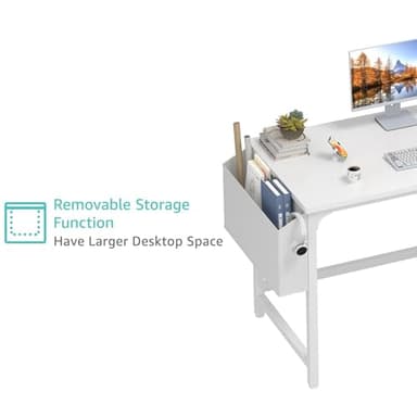 Lufeiya White Computer Desk with Drawers - 47 Inch PC Desk for Small Space Bedroom Home Office, Modern Simple Study Writing Table Desks with Storage Shelf, White - Image 6