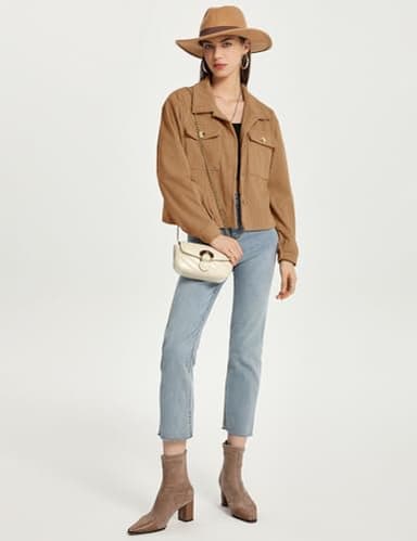 Flygo Womens Fashion Cropped Jacket Corduroy Button Down Shirt Shacket Jackets Lightweight Spring Jackets 2025 Trendy(Khaki-XS) - Image 6