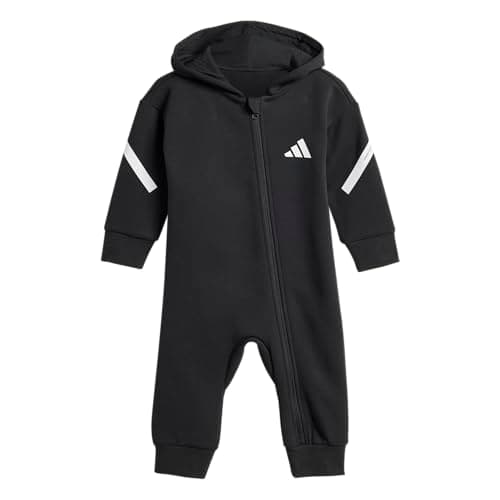 adidas Unisex-Baby Z.N.E Full-Zip Sportswear Hooded Onesie, Black/White, 18 Months - Image 1