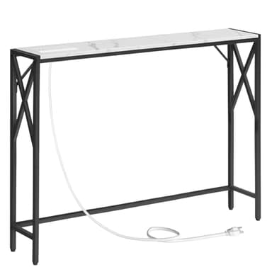 MAHANCRIS Sofa Table with Charging Station, 39.4” Narrow Entryway Console Table, Slim Hallway CouchTable, for Entrance, Foyer, Living Room, Hallway, Marble CTHM151E01 - Image 1