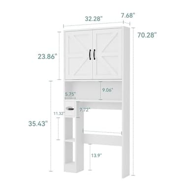 oneinmil Over The Toilet Storage Cabinet with Tissue Holder, 70" Tall Bathroom Cabinet with Doors and Adjustable Shelves, Family Storage Rack for Bathroom, Laundry - Image 2