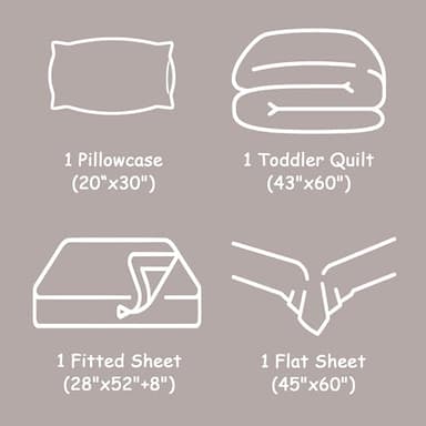 FLXXIE 4 Pieces Toddler Bedding Set, Soft and Breathable Microfiber Crib Sheet Set, Includes Quilted Comforter, Flat Top Sheet, Fitted Sheet, Envelope Pillow Case for Boys and Girls, Black - Image 5