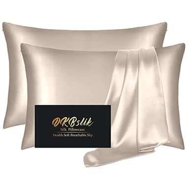 Silk Pillowcase 2 Pack, Natural Mulberry Silk Pillow Case, Anti Acne Silk Pillowcase for Hair and Skin, King Size Silk Satin Pillowcase Set of 2 with Hidden Zipper, Gifts for Women Men, Champagne - Image 1