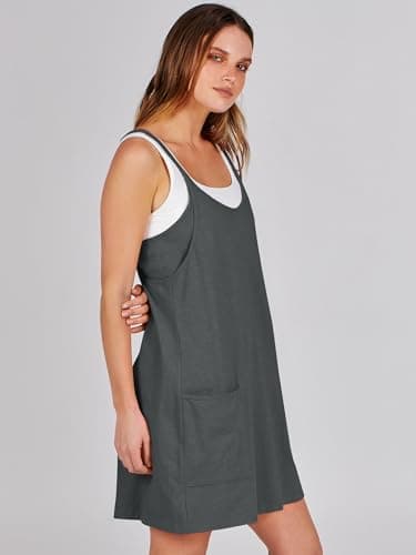 ANRABESS Women Athletic Dress Summer Tennis Workout Active Sports Mini Romper Dress Built in Shorts Travel Vacation Clothes Deep Gray X-Smal - Image 4