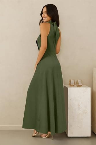 STYLEWORD Women's Summer Halter Neck Long Formal Dress Sexy Sleeveless Cocktail Evening Party Wedding Guest Maxi Dresses(Army Green,L) - Image 6