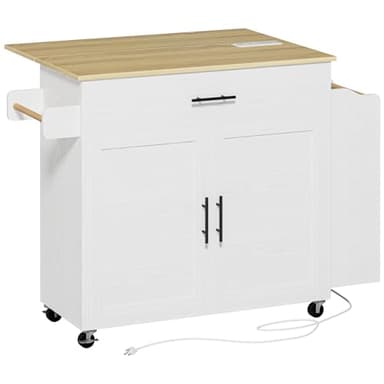 IRONCK Kitchen Island with Storage, Rolling Kitchen Island on Wheels with Drop Leaf, 3 Open Spice Rack Shelf, Door Cabinet, Drawer, Kitchen Cart Island Table for Kitchen, White - Image 9