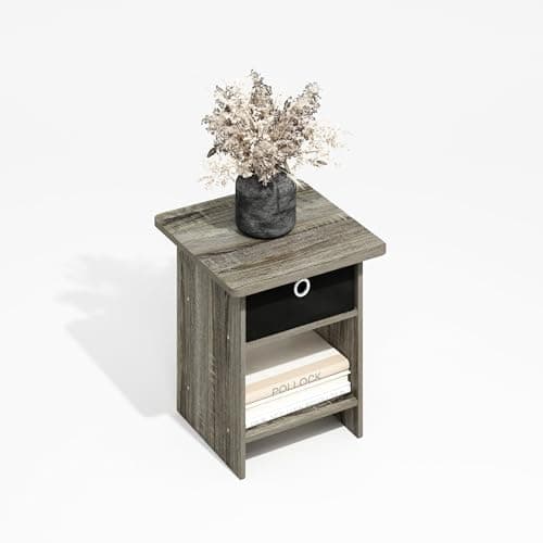 Furinno Dario End Table, Side Table, Storage Shelf with Bin Drawer, Grey Oak/Black - Image 1
