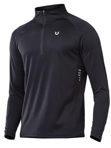 NORTHYARD Men's Running Shirt Long Sleeve Quarter Zip Pullover Moisture Wicking Quick Dry Athletic Workout Shirts Black-M - Image 1