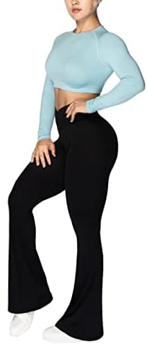 Sunzel Flare Leggings, Crossover Yoga Pants for Women with Tummy Control, High-Waisted and Wide Leg Black - Image 7