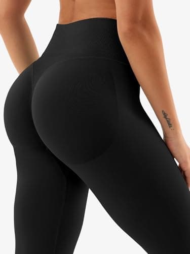 YEOREO SoftHue Hidden Scrunch Butt Workout Leggings for Women Lifting Seamless Mid Low Waist 25" Gym Fitness Yoga Pants with Tummy Control Black-M - Image 4