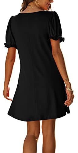 Aloodor Dresses for Women 2025 V Neck Puff Sleeve Cocktail Dress Beach Vacation Clothes Black XL - Image 4