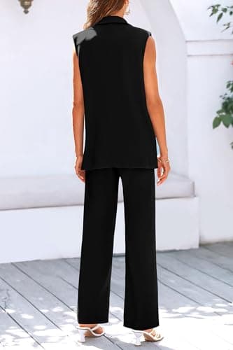 PRETTYGARDEN Women's 2 Piece Outfits Sleeveless Suit Vest and Wide Leg Pants Business Casual Blazer Sets (Black,Large) - Image 4