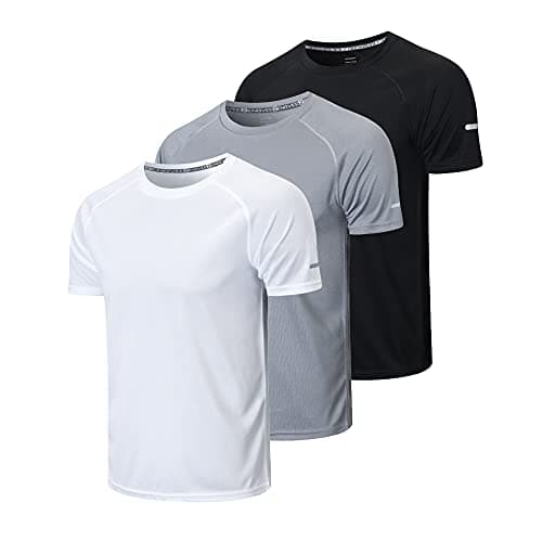 frueo Men’s 3 Pack Athletic T-Shirt Quick Dry Workout Athletic Sports Tee,520,Black Gray White,3XL - Image 1