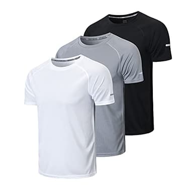 frueo Men’s 3 Pack Athletic T-Shirt Quick Dry Workout Athletic Sports Tee,520,Black Gray White,3XL - Image 1