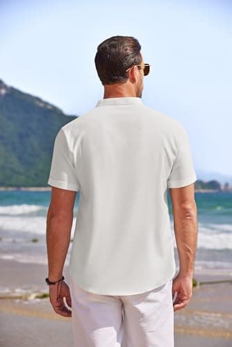 COOFANDY Men's Casual Henley Shirt Band Collar Short Sleeve Shirt Summer Beach Hippie Shirt - Image 4