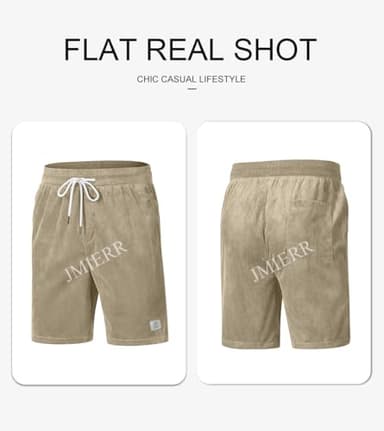 JMIERR Men's Corduroy Shorts Casual Elastic Waist Drawstring Lightweight Summer Beach Shorts for Resort Wear 38 (X-Large) Parchment - Image 7