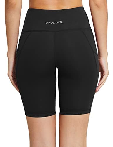baleaf Shorts for Women Biker Workout Yoga Gym Spandex Running Volleyball Tummy Control Compression with Pockets 8" Black M - Image 3