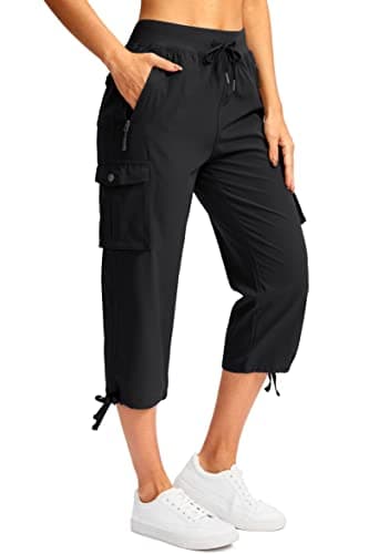 Soothfeel Women's Cargo Capris Pants with 6 Pockets Lightweight Quick Dry Travel Hiking Summer Pants for Women Casual (Black, L) - Image 1