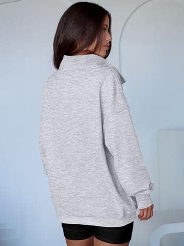 ANRABESS Womens Oversized Sweatshirt Long Sleeve Henley Pullover Tops 2025 Fall Casual Button Loose Fit Teens Fashion Outfits Light Grey Large - Image 5