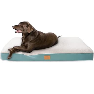 Orthopedic Dog Bed for Large Dogs - Big Waterproof Dog Crate Bed with Removable Washable Cover, Egg Crate Foam Support, Anti-Slip Bottom, Deluxe Plush Pet Bed Mat (Blue) - Image 1