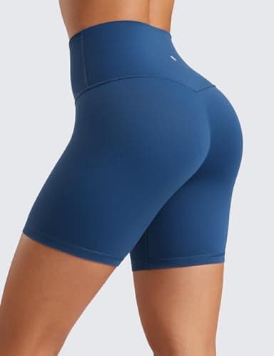 CRZ YOGA Womens ButterLuxe Biker Shorts 6 Inches - High Waisted Workout Running Volleyball Spandex Yoga French Navy Large - Image 3