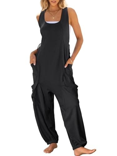 ANRABESS Women Overalls Jumpsuits Loose Casual Dressy Sleeveless Baggy Harem Pants Romper Jumpers 2025 Trendy Summer Outfits Black X-Large - Image 1